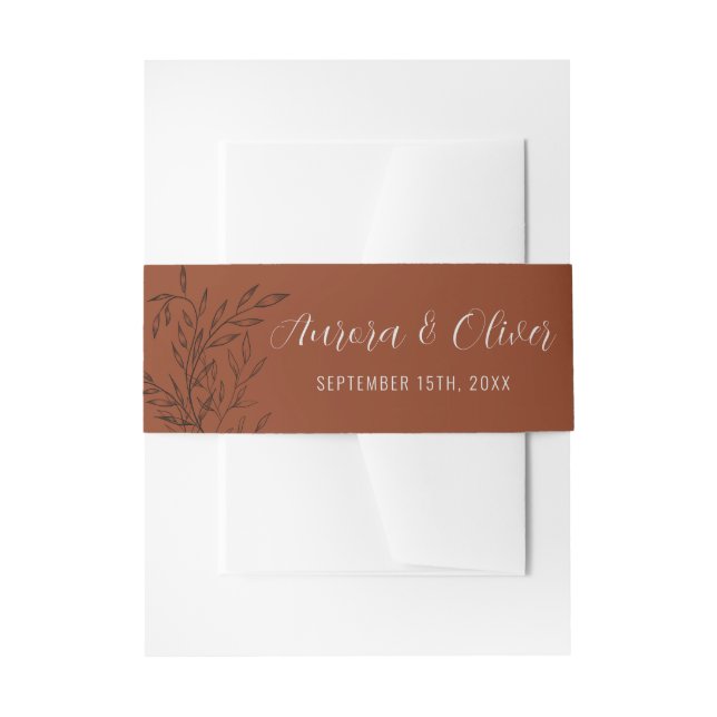 Delicate Foliage | Rust Orange | Names Wedding Invitation Belly Band (Front Example)
