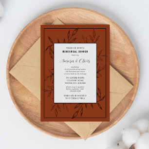 Delicate Foliage   Rust Orange   Rehearsal Dinner Invitation
