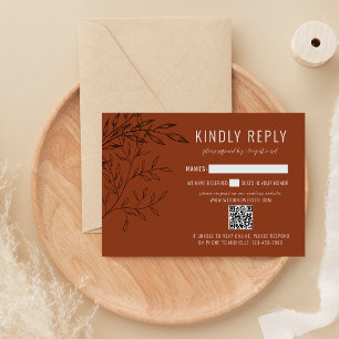 Delicate Foliage   Rust Orange   Website Wedding RSVP Card