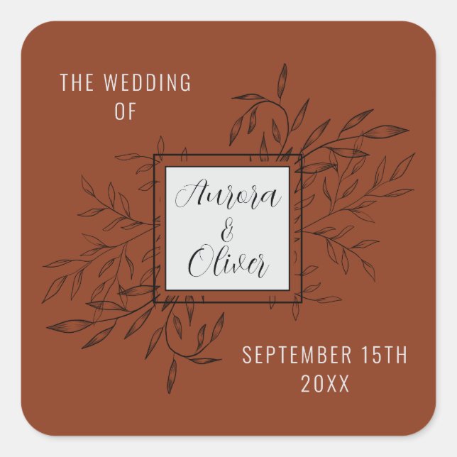 Delicate Foliage | Rust Orange | Wedding Invite Square Sticker (Front)