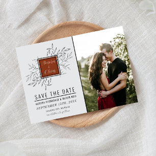 Delicate Foliage   Rust Orange   Wedding Save The Date