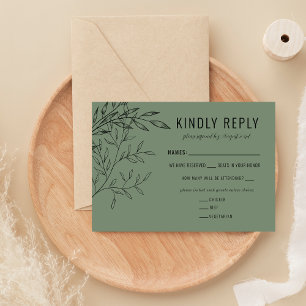 Delicate Foliage Sage Green RSVP Card