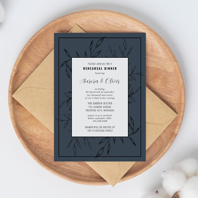 Delicate Foliage | Steel Blue | Rehearsal Dinner Invitation (Creator Uploaded)