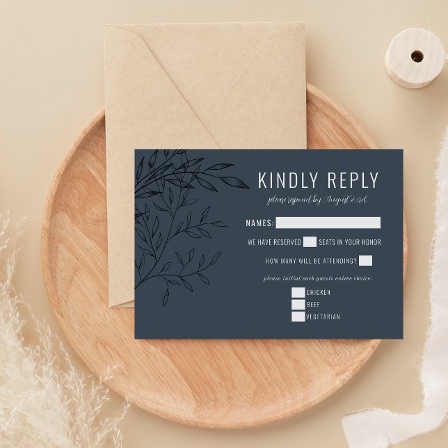 Delicate Foliage | Steel Blue |  RSVP Card (Creator Uploaded)