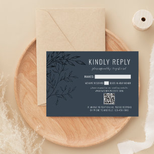 Delicate Foliage Steel Blue Website Wedding RSVP Card