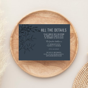 Delicate Foliage Steel Blue Wedding Details Enclosure Card