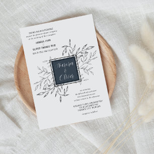 Delicate Foliage Steel Blue Wedding Invite
