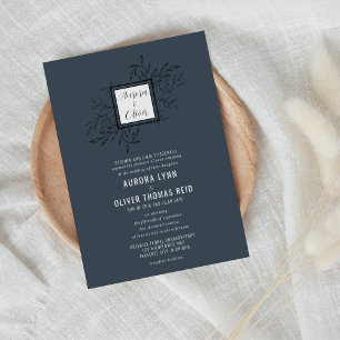 Delicate Foliage Steel Blue Wedding Invite