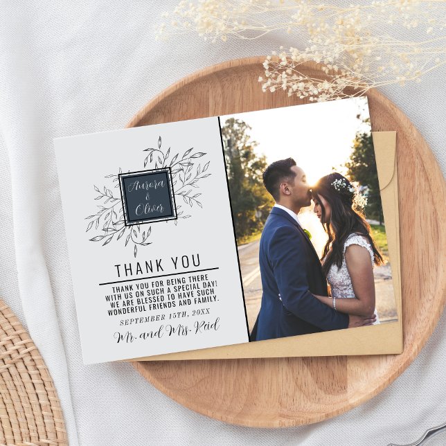 Delicate Foliage | Steel Blue | Wedding Thank You Card (Creator Uploaded)