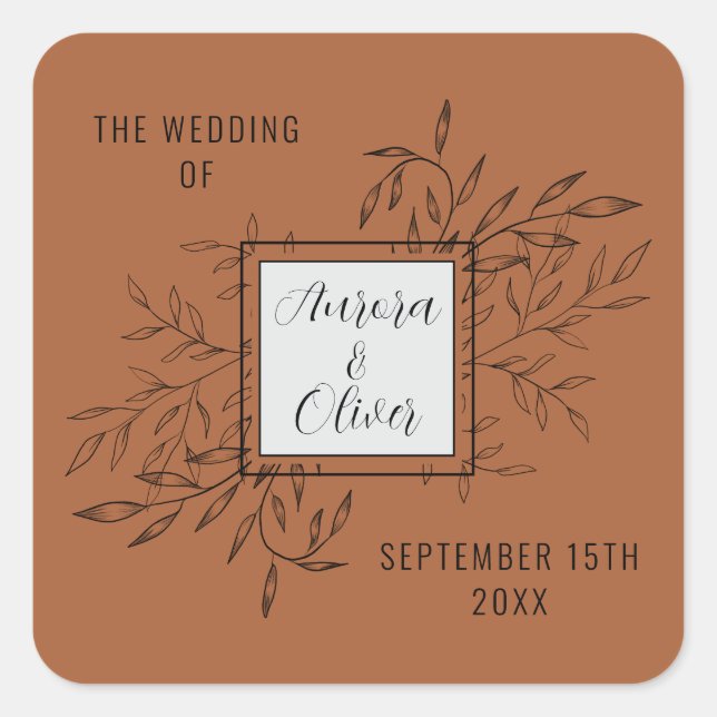 Delicate Foliage | Terracotta | Wedding Invite Square Sticker (Front)