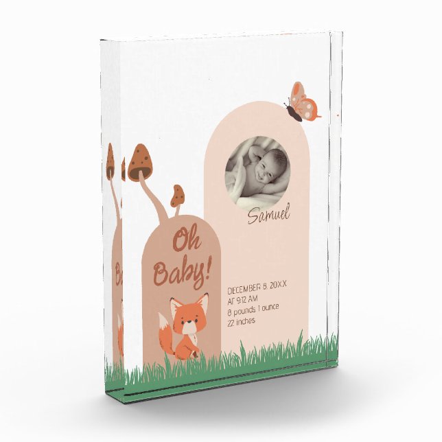 Delicate Forest-Themed Fox Baby Stats Photo Block (Left)