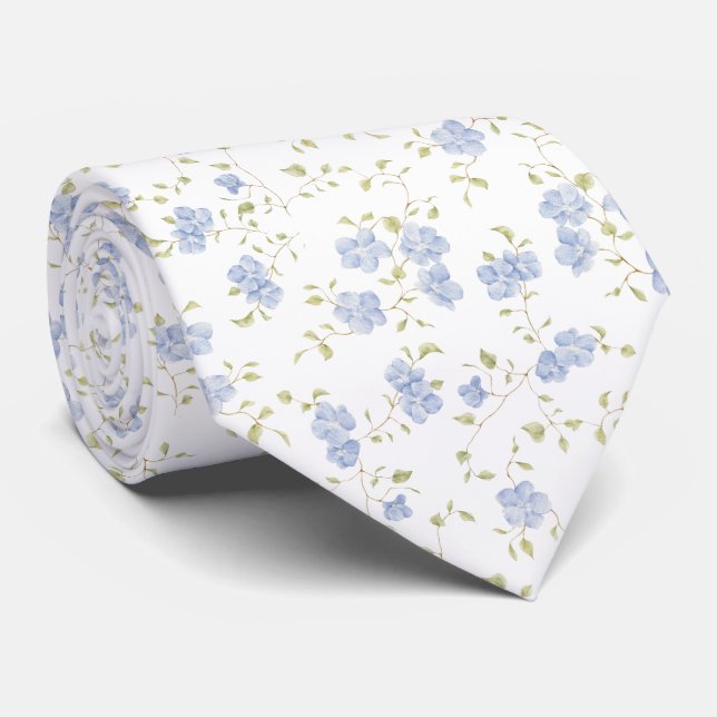 Delicate Forget-Me-Not Wildflower Botanical Tie (Rolled)