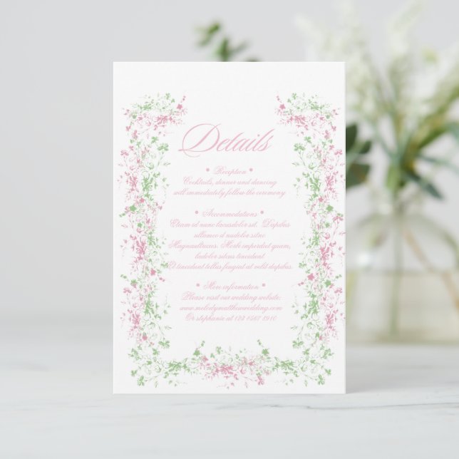 Delicate French Flora Crest Wedding Enclosure Card (Standing Front)