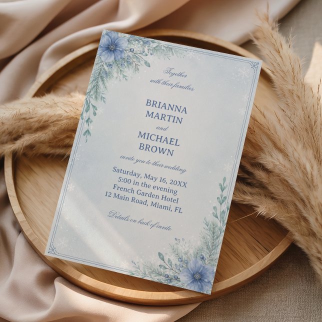 Delicate Frosted Blue Floral Elegance Winter  Invitation (Creator Uploaded)