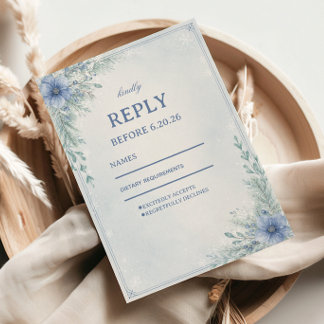 Delicate Frosted Blue Winter Botanicals RSVP Card