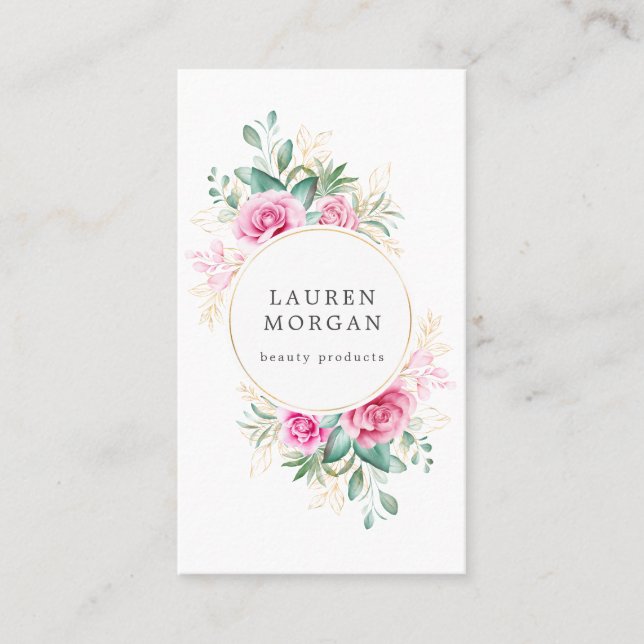 delicate garden floral pink roses business card (Front)