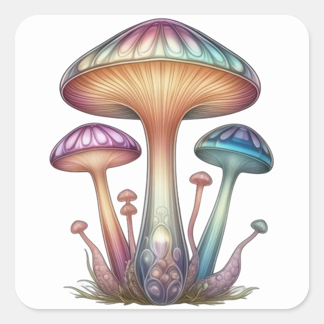 Delicate Glass Mushrooms Square Sticker (Front)