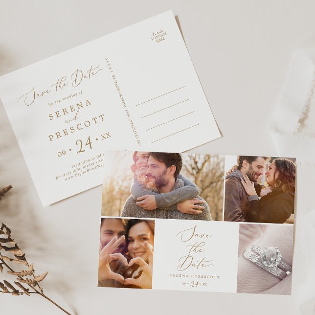 Delicate Gold 4 Photo Template Save the Date (Creator Uploaded)