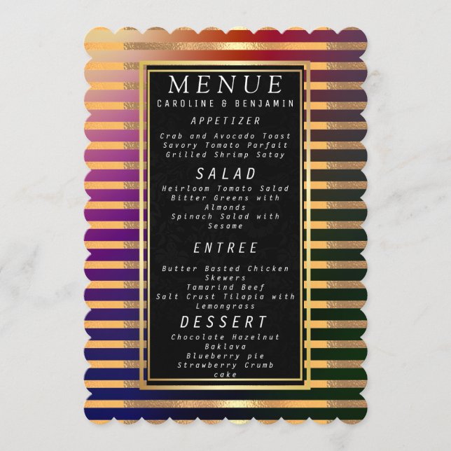 Delicate Gold and Black Wedding Dinner Menu (Front)
