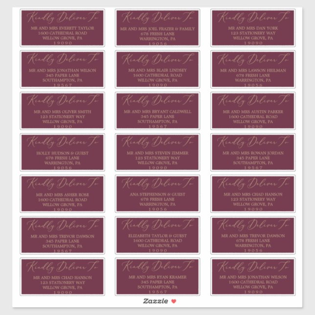 Delicate Gold and Burgundy Guest Address Labels (Sheet)