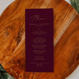 Delicate Gold and Burgundy Wedding Dinner Menu