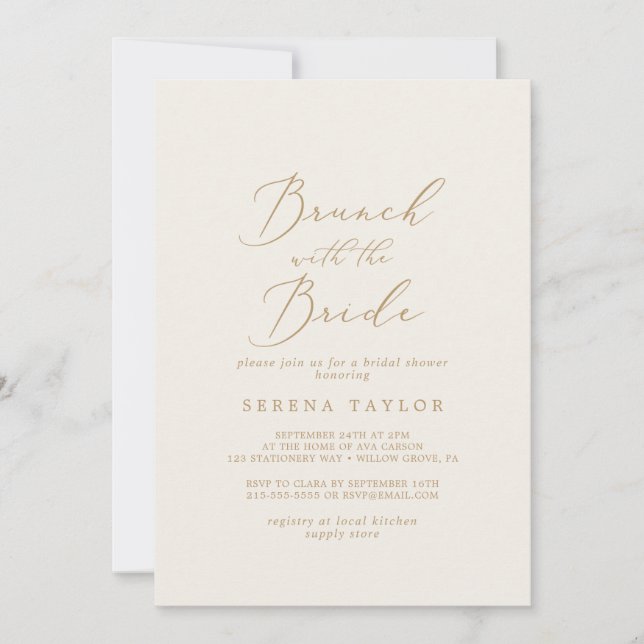 Delicate Gold and Cream Brunch with the Bride Invitation (Front)
