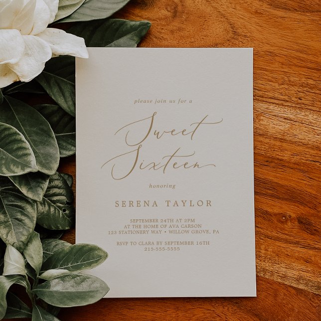 Delicate Gold and Cream Sweet Sixteen Birthday Invitation (Creator Uploaded)