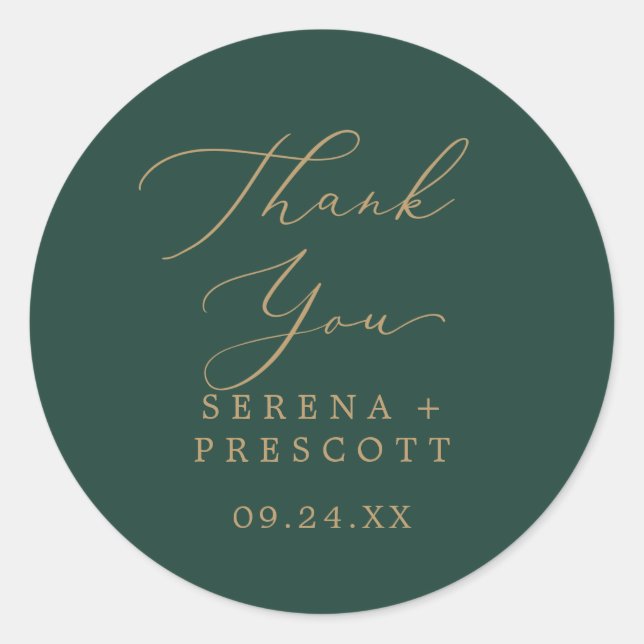 Delicate Gold and Green Thank You Favour Sticker (Front)
