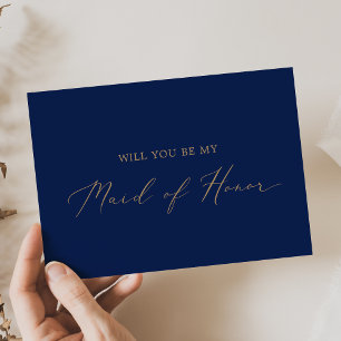Delicate Gold and Navy Maid of Honour Proposal Car Invitation