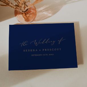Delicate Gold and Navy Monogram Back Wedding Guest Book