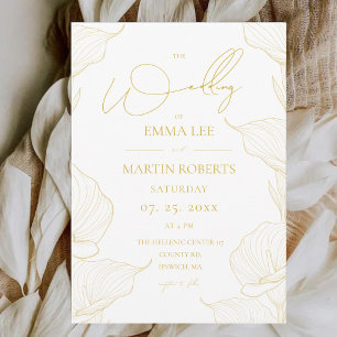 Delicate Gold and White Floral Photo Wedding Invitation