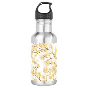 Delicate gold and white morning glory flower vine 532 ml water bottle