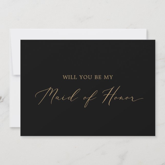 Delicate Gold Black Maid of Honour Proposal Card (Front)