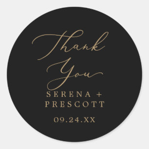 Delicate Gold Black Thank You Favour Sticker