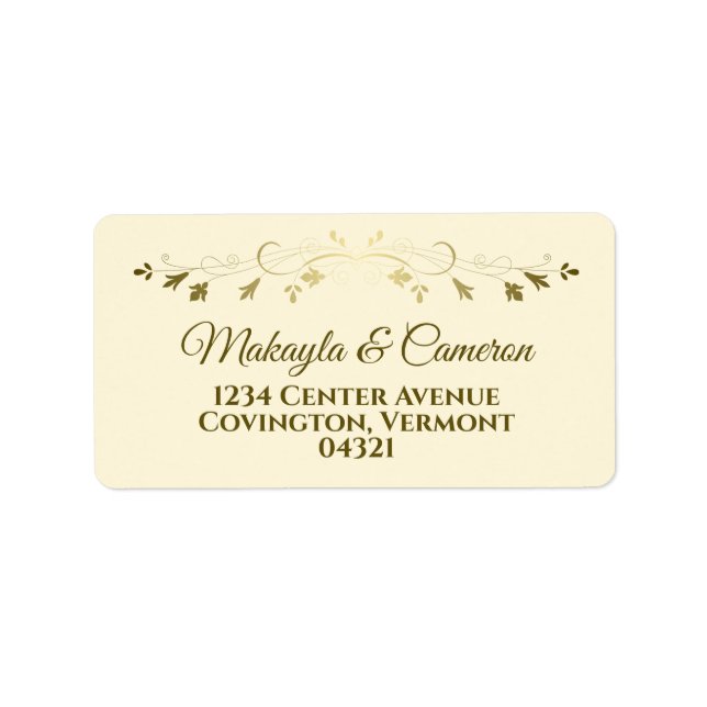 Delicate Gold Border Elegant Cream Wedding Address Label (Front)