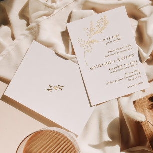 Delicate Gold Botanical Monogrammed Wedding Invitation