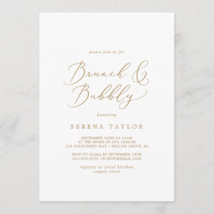 Delicate Gold Brunch and Bubbly Bridal Shower Invitation