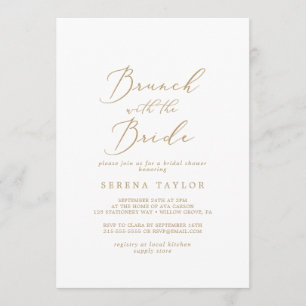 Delicate Gold Brunch with the Bride Bridal Shower Invitation