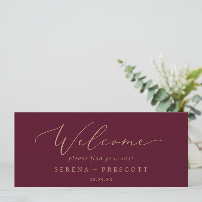 Delicate Gold Burgundy Seating Chart Header (Standing Front)