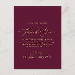 Delicate Gold Burgundy Thank You Reception Card