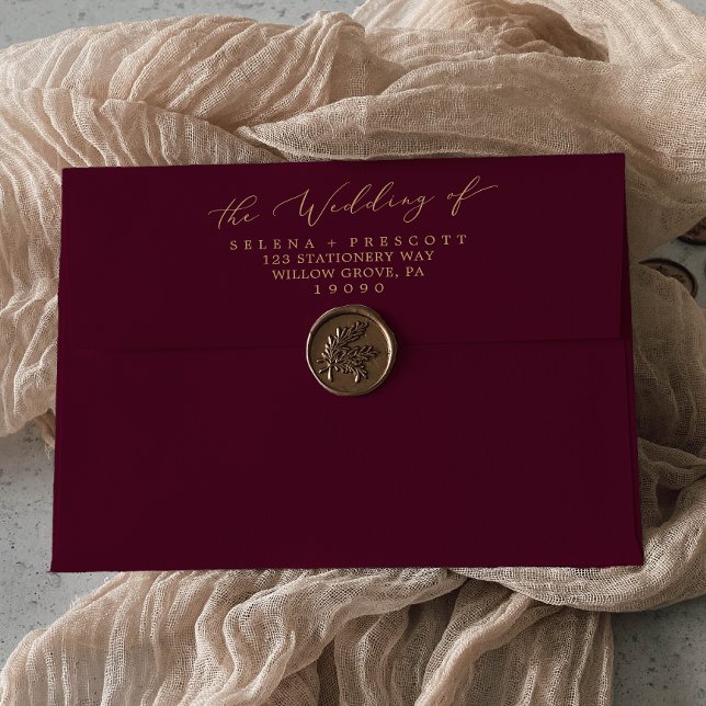 Delicate Gold Burgundy Wedding Invitation Envelope (Creator Uploaded)