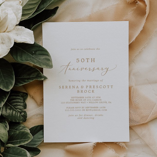 Delicate Gold Calligraphy 50th Wedding Anniversary Invitation (Creator Uploaded)