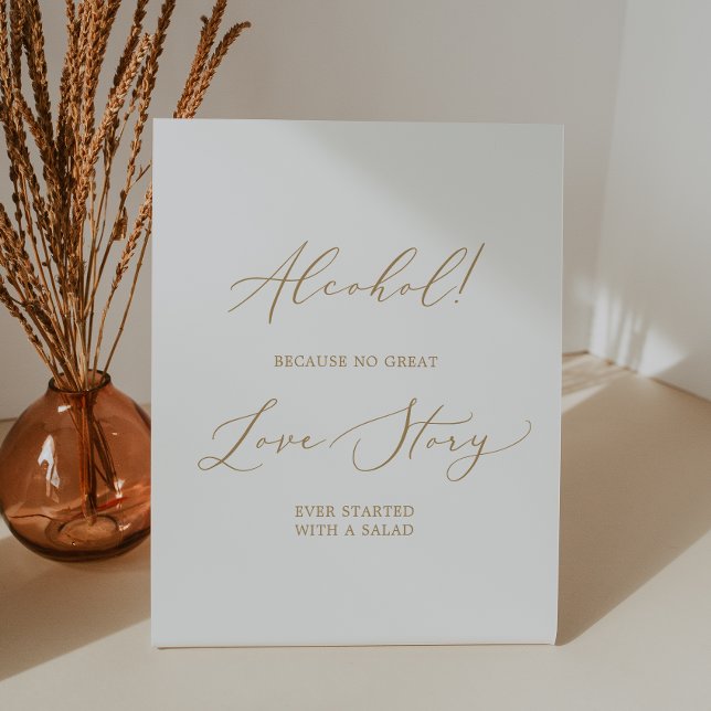 Delicate Gold Calligraphy Alcohol Love Story Pedestal Sign (Creator Uploaded)