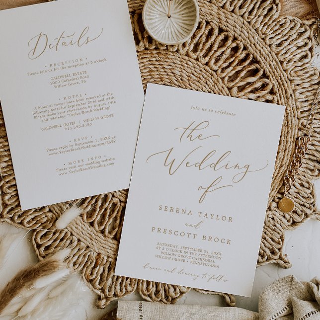 Delicate Gold Calligraphy All In One Wedding Invitation (Creator Uploaded)