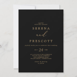 Delicate Gold Calligraphy Black Casual Wedding Invitation
