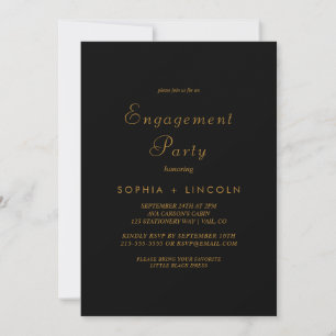Delicate Gold Calligraphy Black Engagement Party Invitation