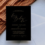 Delicate Gold Calligraphy Black La Boda De Wedding Invitation<br><div class="desc">This delicate gold calligraphy black la boda de wedding invitation is perfect for a modern wedding. The romantic minimalist design features lovely and elegant champagne golden yellow typography on a black background with a clean and simple look.</div>