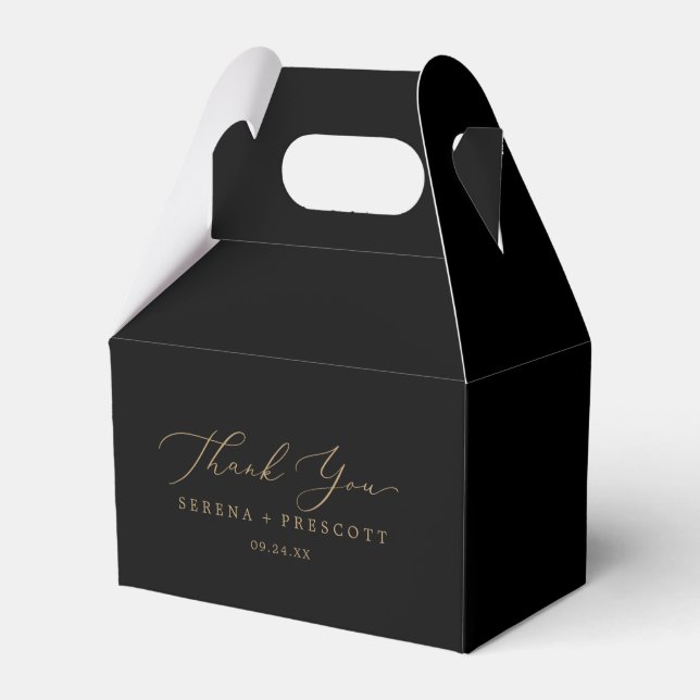 Delicate Gold Calligraphy | Black Thank You Favour Box (Front Side)