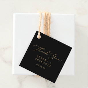 Delicate Gold Calligraphy Black Thank You Favour Tags