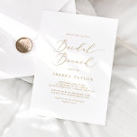 Delicate Gold Calligraphy Bridal Brunch Invitation<br><div class="desc">This delicate gold calligraphy bridal brunch invitation is perfect for a modern wedding shower. The romantic minimalist design features lovely and elegant champagne golden yellow typography on a white background with a clean and simple look.</div>